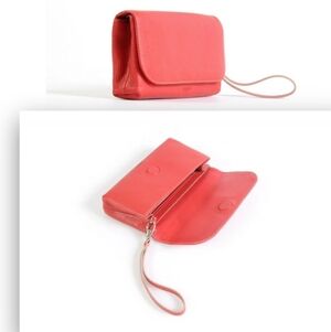 Borlino Italy Handmade Italian Leather Clutch - Roma - Lava Red - Natural Trim